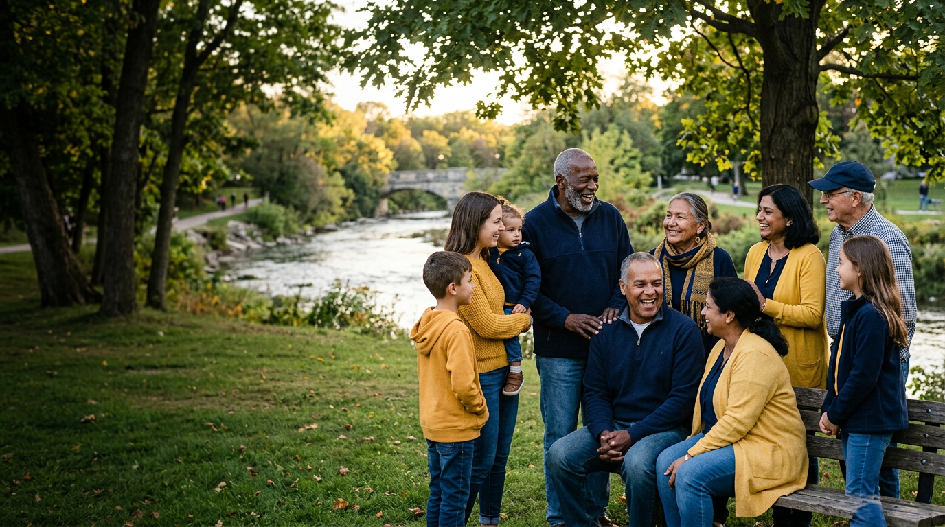 Neighbors gathered together outdoors in their community